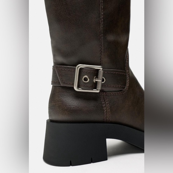 Zara boots cowboy coastal faux leather Brown Knee-High Boots - Picture 7 of 10